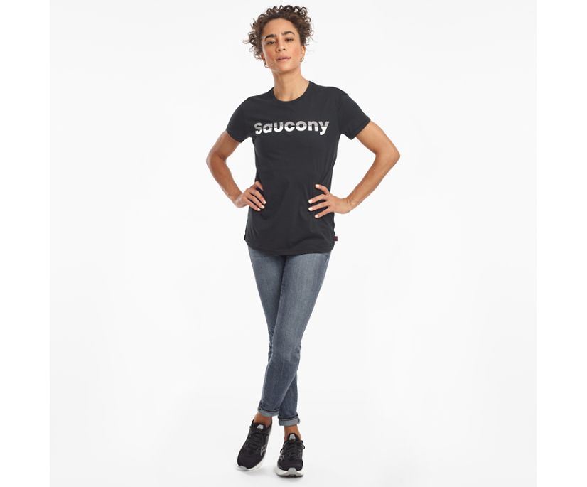 Women's Saucony Rested Short Sleeve Shirts Black | Singapore 289EBCX